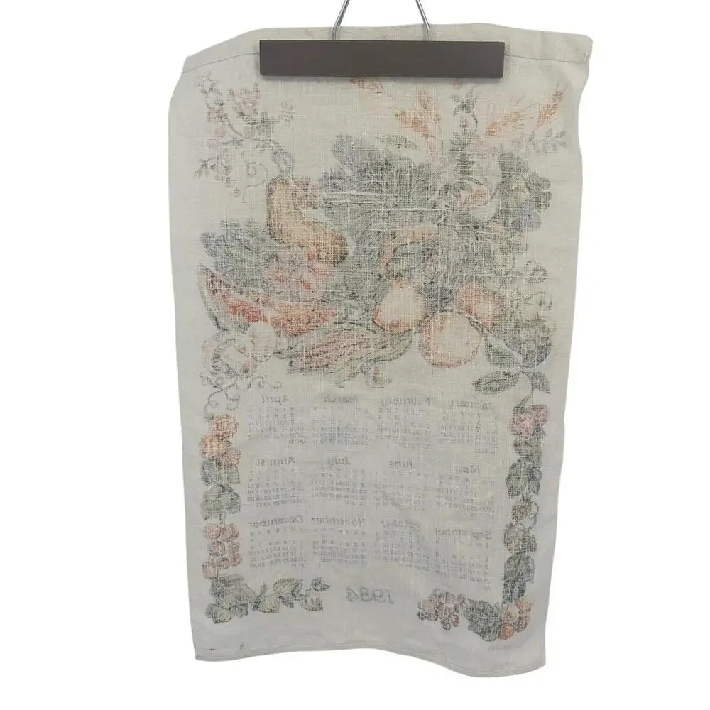 Vintage Pure Linen‎ Cloth Calendar Year 1984 Tea Towel Birthday Fall Harvest